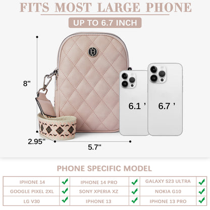 BOSTANTEN Small Cell Phone Crossbody Bags Trendy Quilted Leather Cross Body Wallet Purse Adjustable Strap