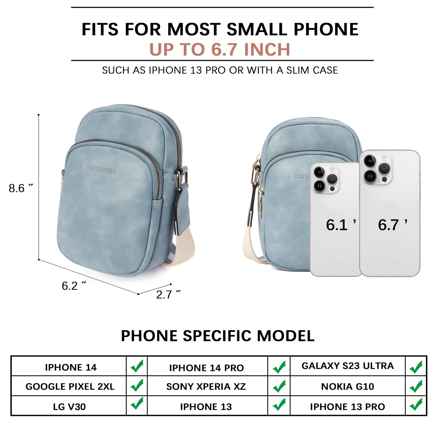 BOSTANTEN Small Crossbody Bags for Women Designer Zip Cell Phone Purse Shoulder Handbags Wallet with Card Slots