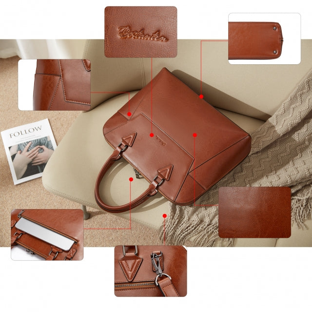 BOSTANTEN Briefcase for Women Leather 15.6 inch Laptop Shoulder Bags Office Work Crossbody Handbag Brown