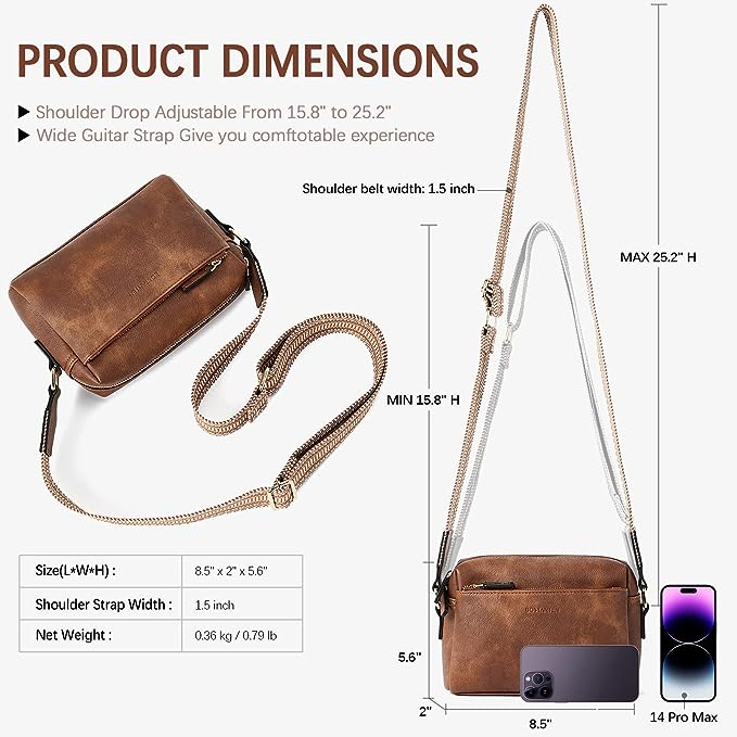 BOSTANTEN Small Crossbody Purse for Women Triple Zip Cell Phone Handbag with Colored Shoulder Strap