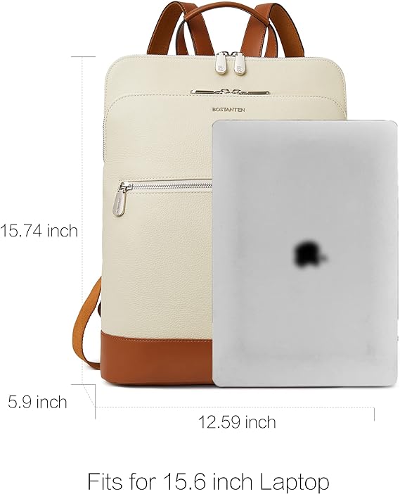 BOSTANTEN Laptop Backpack Purse for Women Genuine Leather Travel Backpack College Casual Bag Multi-pocket