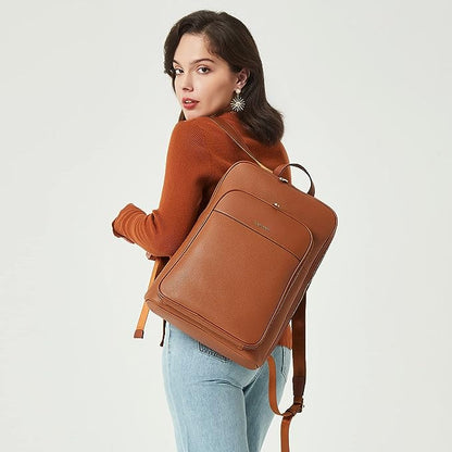 BOSTANTEN Leather Laptop Backpack for Women 15.6 inch Computer Bag Travel Work Daypack Large Size Bag