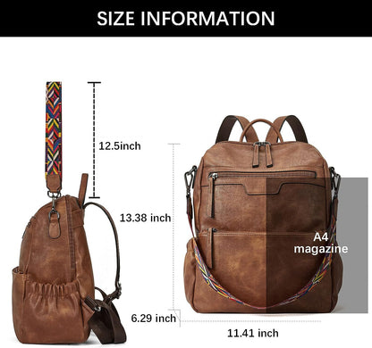 BOSTANTEN Backpack Purse for Women Fashion Designer Travel Backpack Leather Convertible Shoulder Bags Casual Daypack Beige-brown