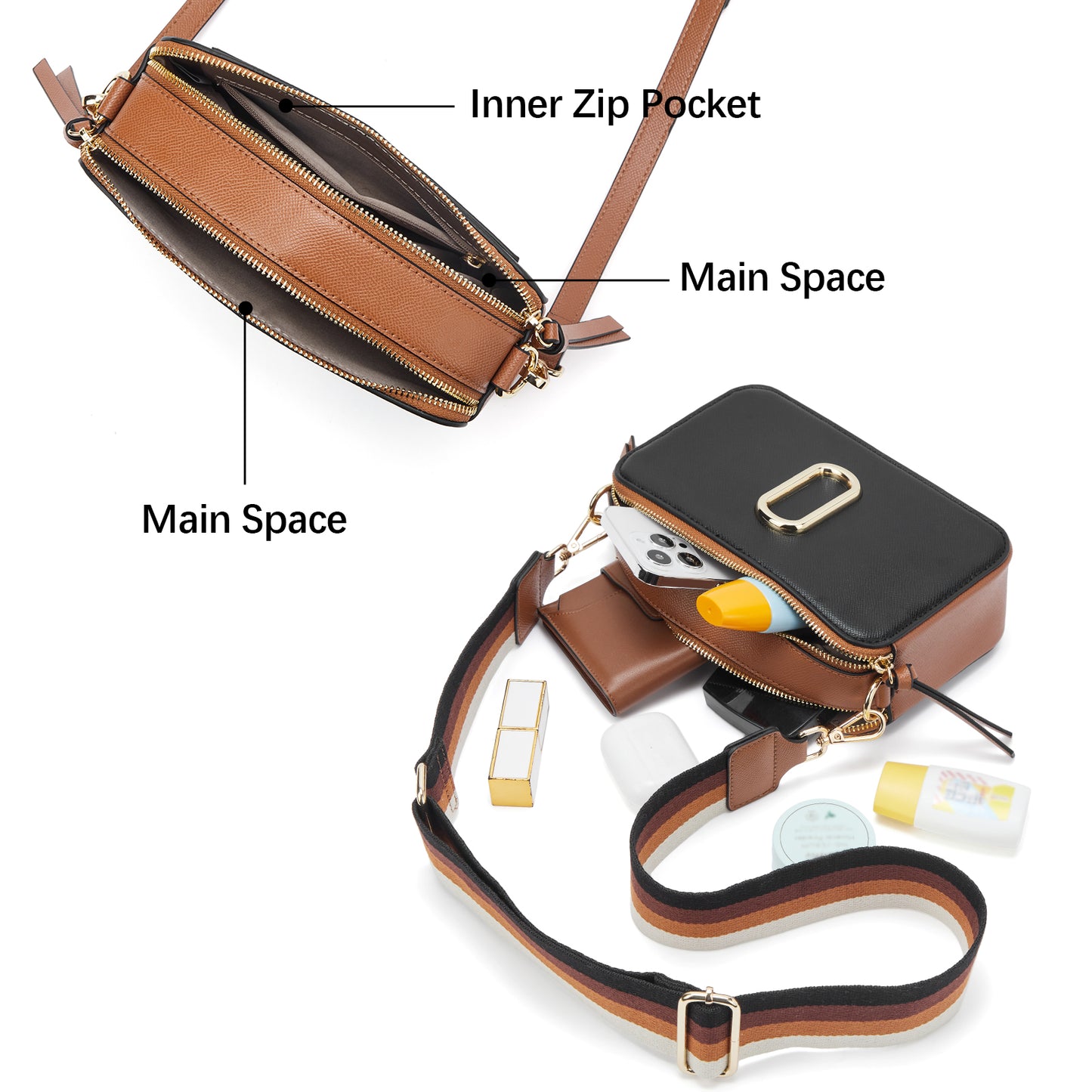 BOSTANTEN Crossbody Bags for Women Leather Snapshot Purses Shoulder Handbags with 2 Adjustable Wide Strap