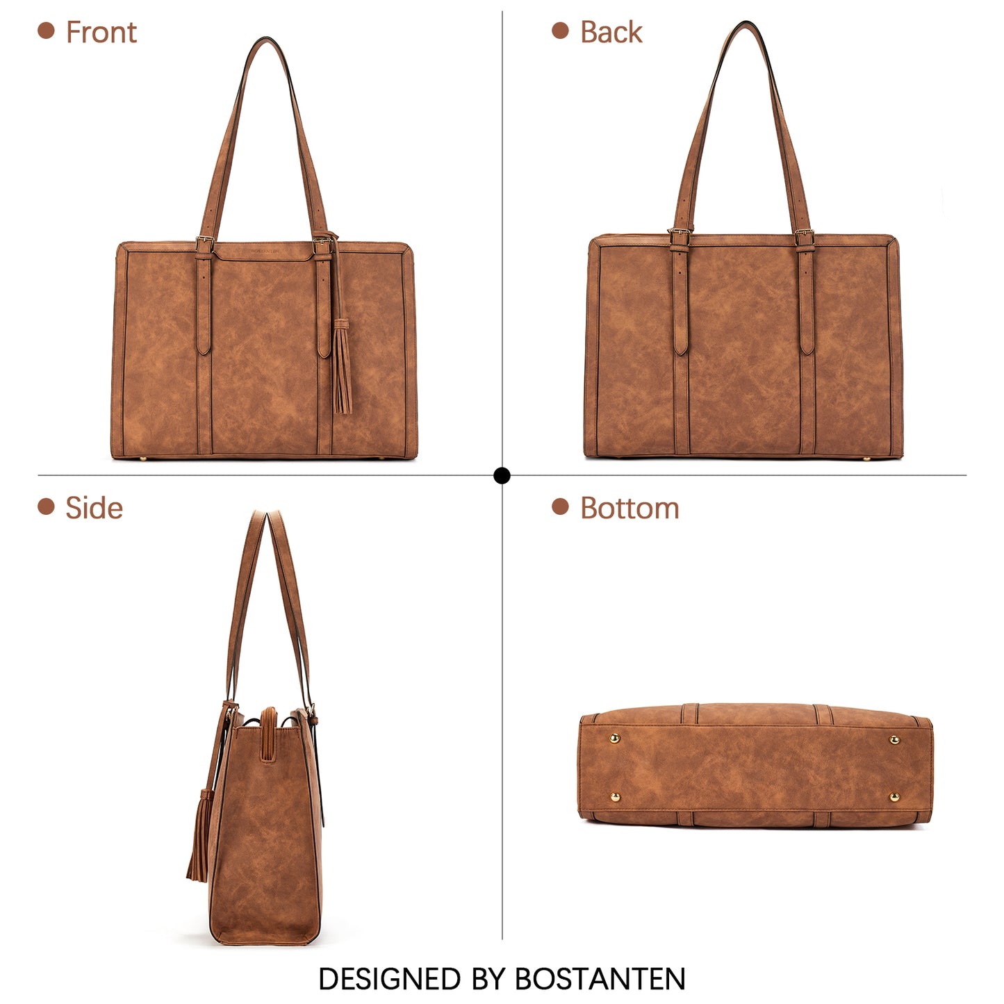BOSTANTEN Laptop Tote Bag for Women Work Bag Professional 15.6 inch Leather Briefcase Business Office Purse Shoulder Bag