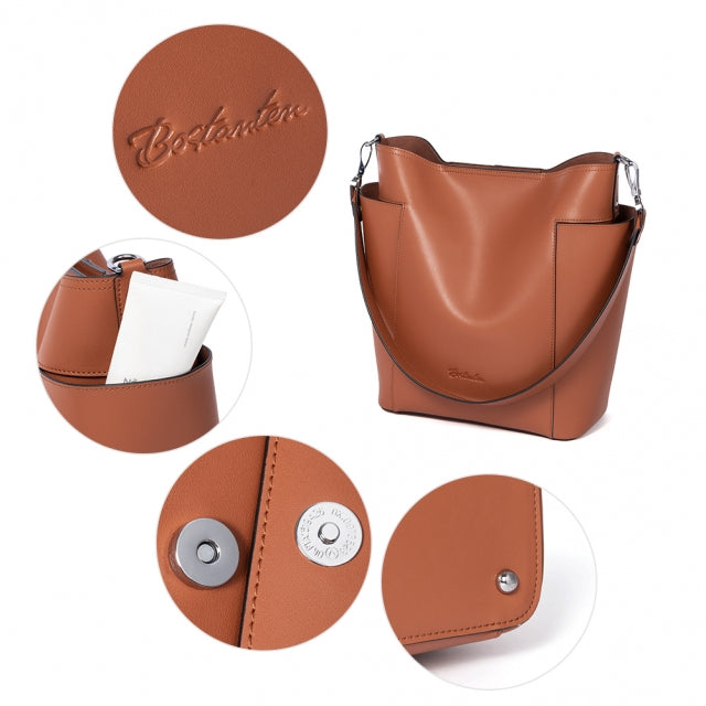 BOSTANTEN Genuine Leather Handbag Designer Hobo Shoulder Bucket Bags Tote Purses and Handbags Set with Clutch Purses