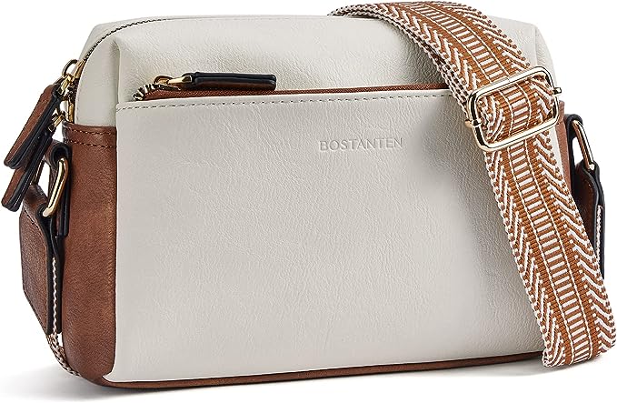 BOSTANTEN Small Crossbody Purse for Women Triple Zip Cell Phone Handbag with Colored Shoulder Strap