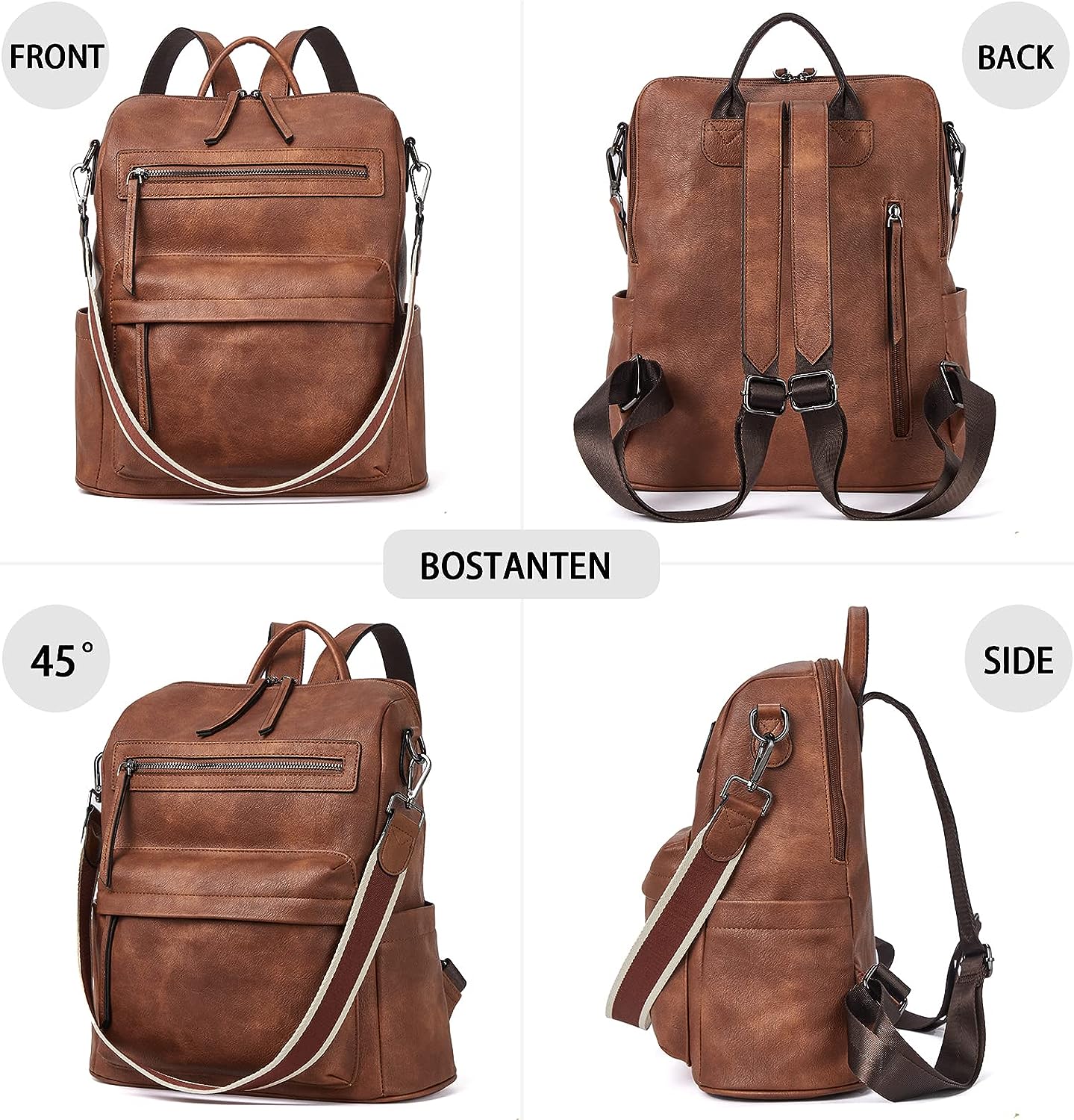 BOSTANTEN Leather Backpack Purse for Women Fashion Designer Shoulder Bag Convertible Travel Backpack Purses Brown