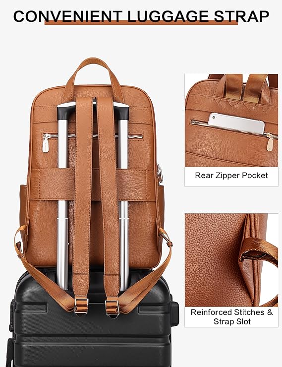 BOSTANTEN Genuine Leather 15.6 inch Laptop Backpack Purse for Women College Casual Backpack Travel Bag