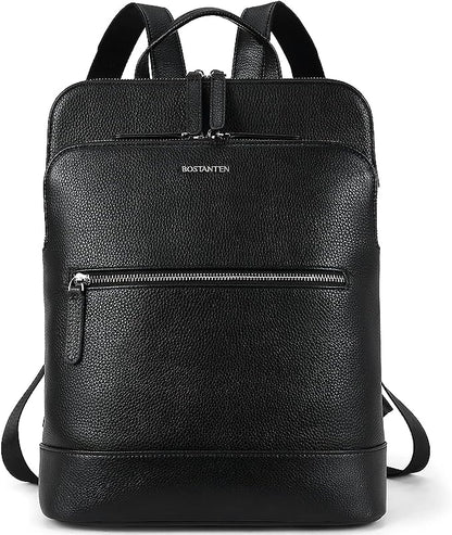 BOSTANTEN Laptop Backpack Purse for Women Genuine Leather Travel Backpack College Casual Bag Multi-pocket