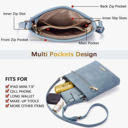BOSTANTEN Crossbody Bags for Women Trendy Leather Designer Cell Phone Multi Pocket Cross Body Purses Shoulder Handbag Ladies