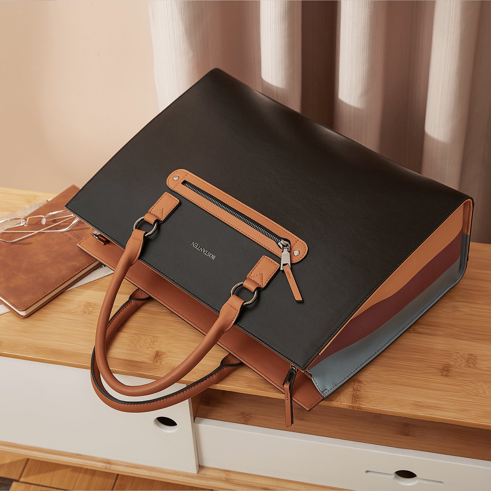 BOSTANTEN Leather Laptop Briefcase for Women Shoulder Bag 15.6