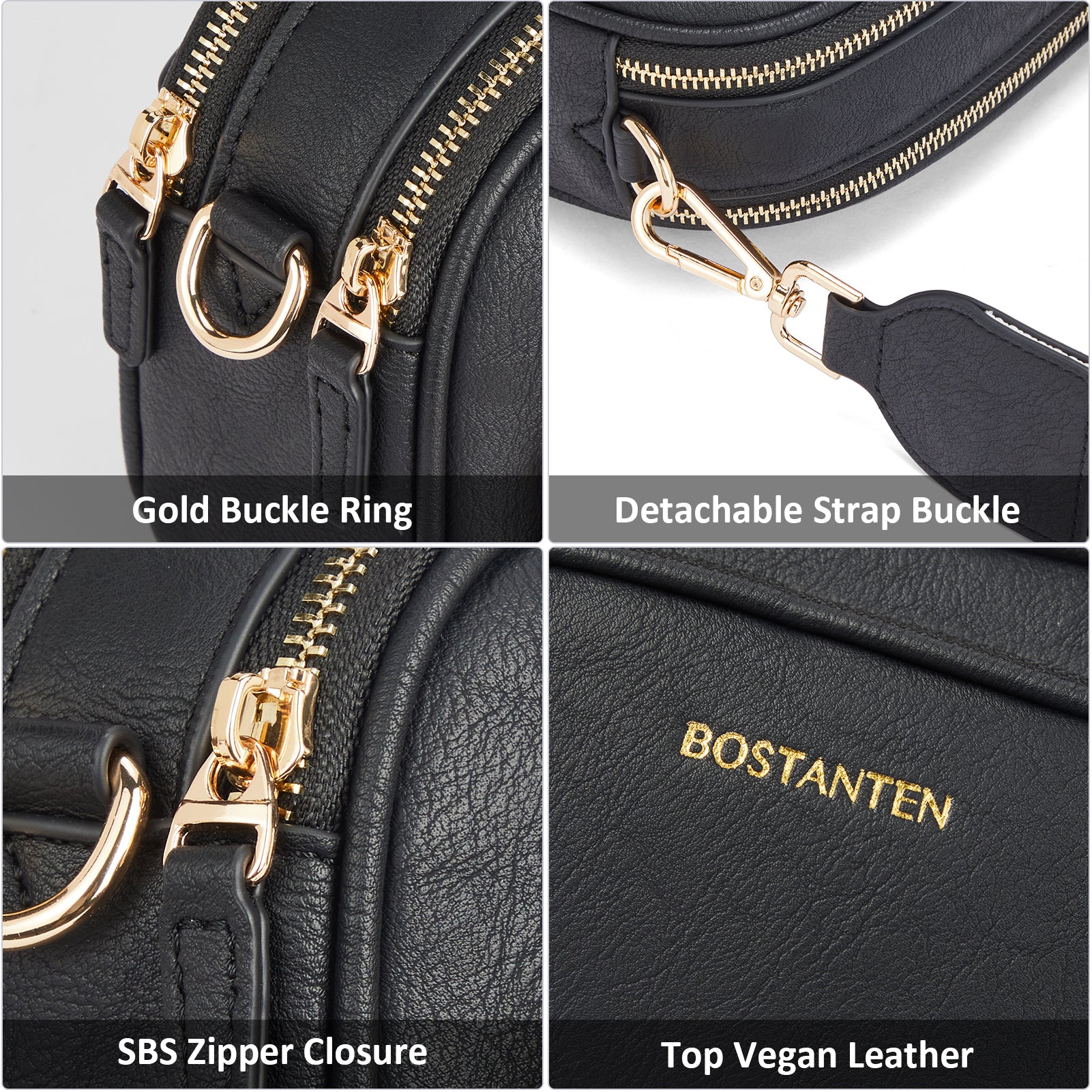 Bostan Ten BOSTANTEN Small Crossbody Purse for Women Triple Zip Leather Handbag with Colored Shoulder Strap, Women's