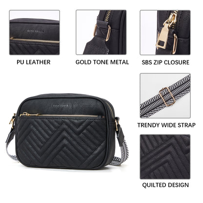 BOSTANTEN Quilted Crossbody Bags for Women Vegan Leather Purses Small Shoulder Handbags with Wide Strap