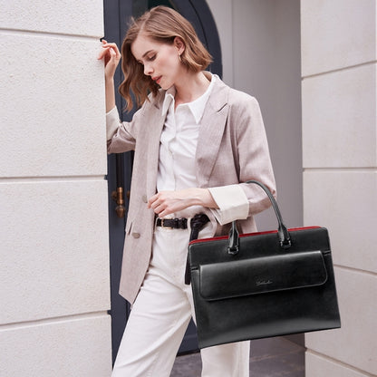 BOSTANTEN Briefcase for Women 15.6 Inch Laptop Shoulder Bag Leather Business Messenger Bags Black