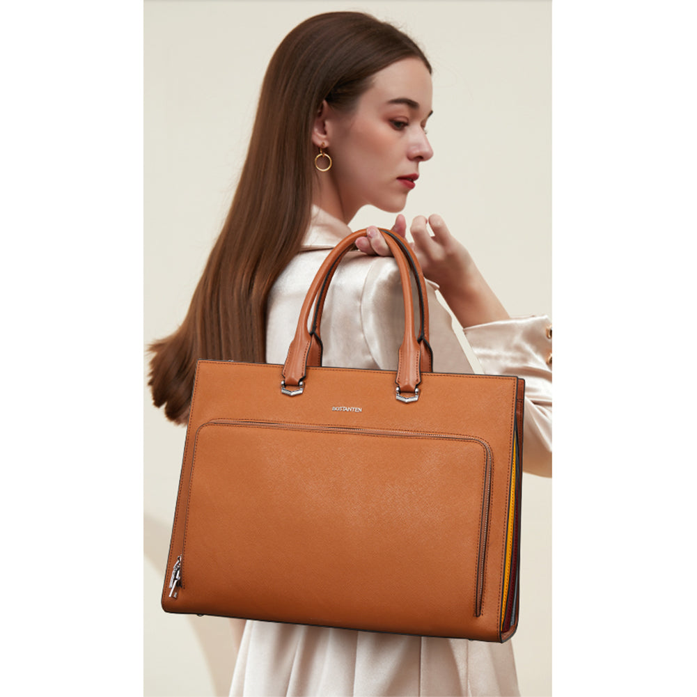 BOSTANTEN Briefcase for Women Leather Business Handbag Large Capacity Ladies Shoulder Bags fits for 15.6 inch Laptop