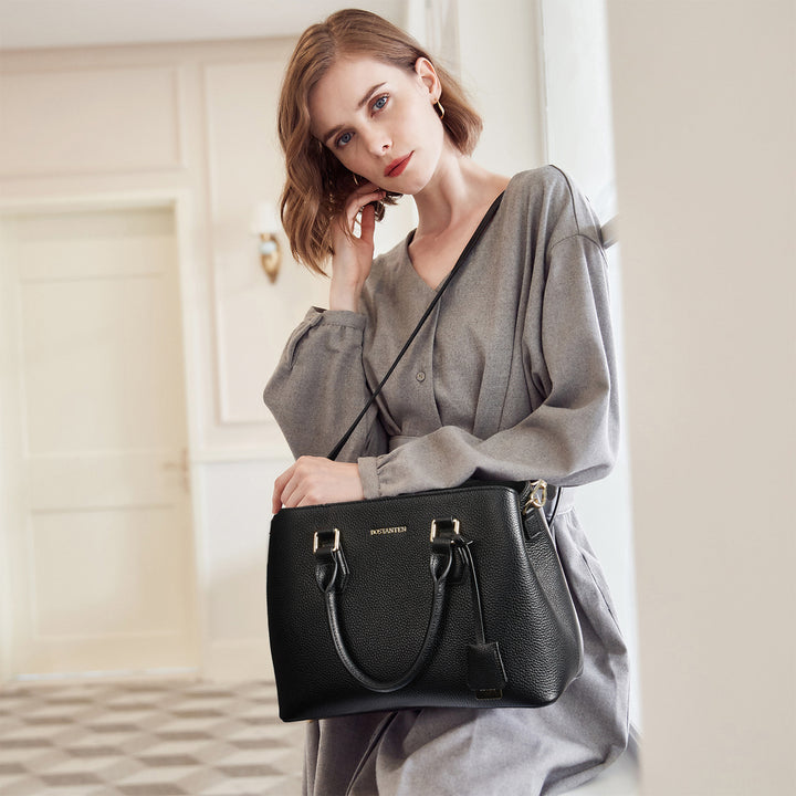 BOSTANTEN Women Handbags Leather Ladies Shoulder Bags Designer Top Handle Work Travel Satchel Tote Bag, Black