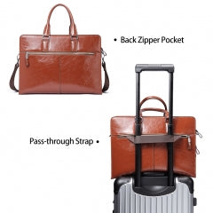 BOSTANTEN Women Genuine Leather Briefcase Tote Business Vintage Handbag 15.6&quot; Laptop Shoulder Bag Black