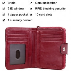 BOSTANTEN Leather Wallets for Women RFID Blocking Zipper Pocket Small Bifold Wallet Card Case