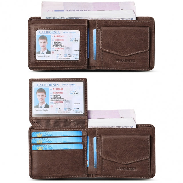 BOSTANTEN Genuine Leather Wallets for Men Bifold RFID Blocking Wallet with 2 ID Window