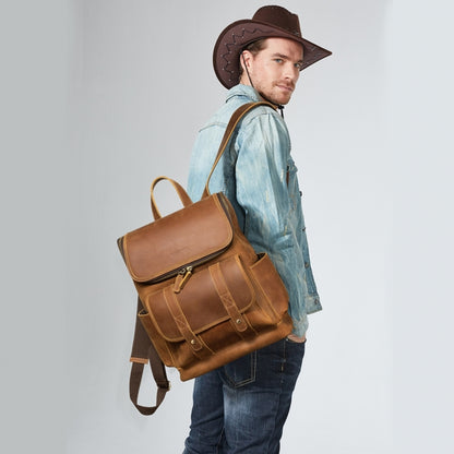 BOSTANTEN Leather Backpack 15.6 inch Laptop Backpack Vintage Travel Office Bag Large Capacity School Shoulder Bag